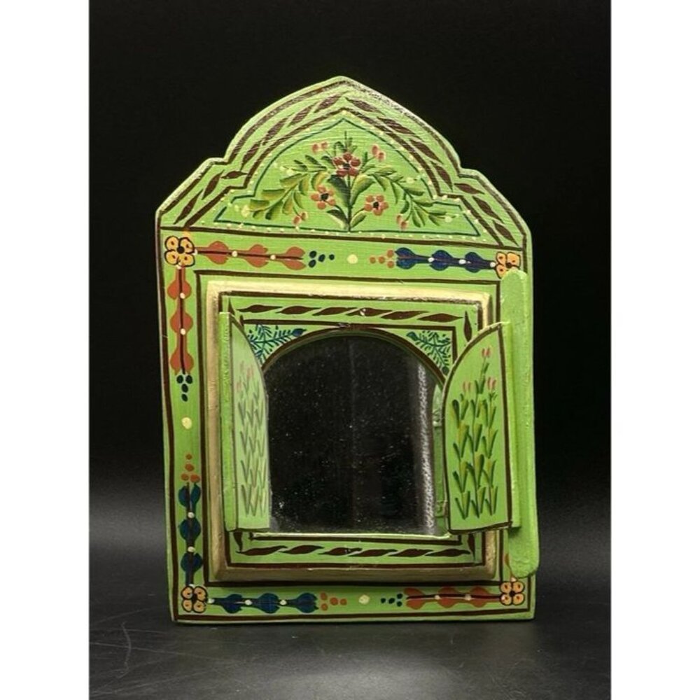 Green Mirror Moroccan Mirror Artisanal Wall Home Mirror Double Door Mirror 9”x6” - Picture 4 of 11
